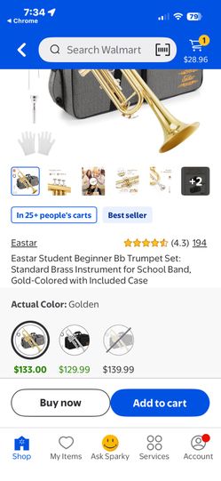 Eastar Student Beginner Bb Trumpet Set: Standard Brass Instrument for School Band, Gold-Colored with Included Case