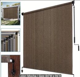 Outdoor Roller Shade 7'(W) X 8'(H), Exterior Cordless Patio Shades Roll Up Outdoor Blinds with 90% UV Protection, Two-Section Poles with One-Piece Fab