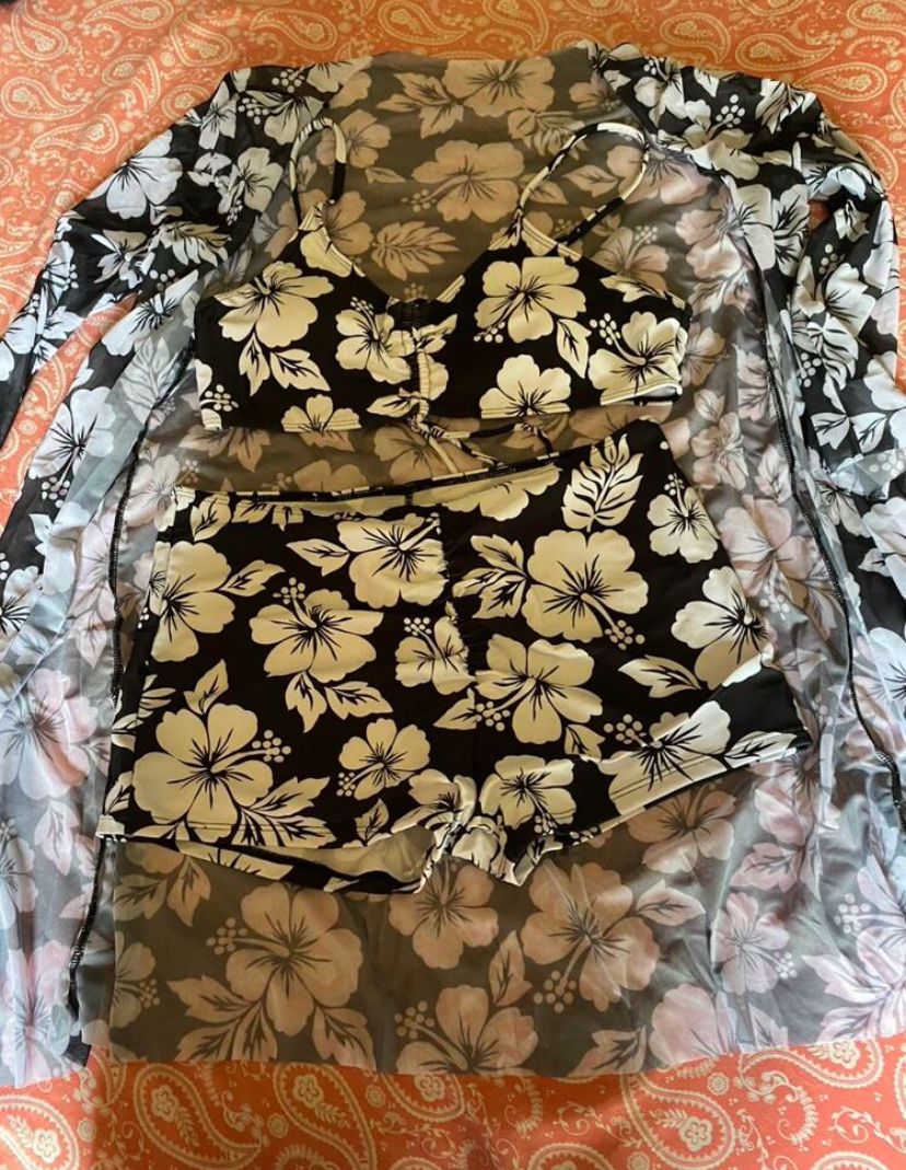 3 Piece Bikini Drawstring Ruched