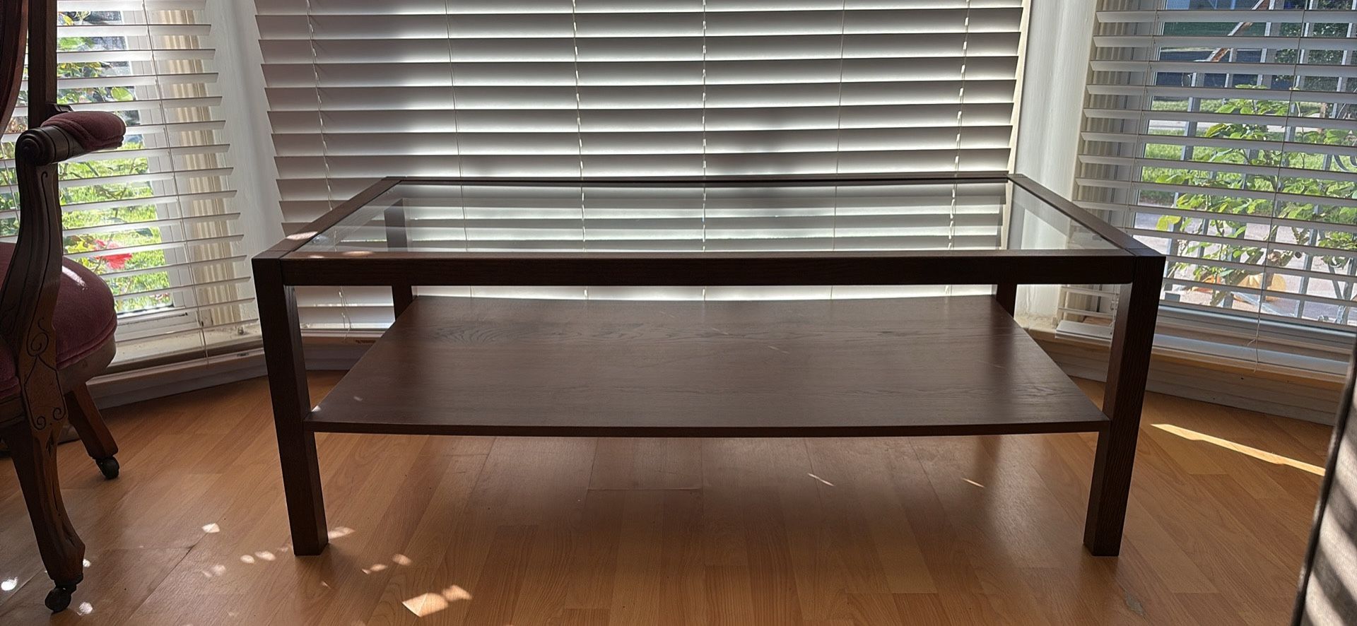 Modern Glass & Walnut Coffee Table