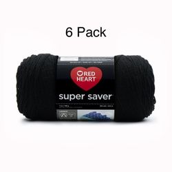 6 Pack, Red Heart Super Saver 4 Medium Acrylic Yarn, Black 7oz/198g, 364 Yards