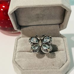 2.40 ct. t.w. Swiss Blue Topaz Bali-Style Butterfly Ring with White Topaz and 14kt Gold Accents in Sterling Silver