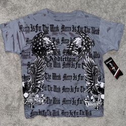 Brand New With Tag Blue-grey Affliction like shirt with rhinestones 