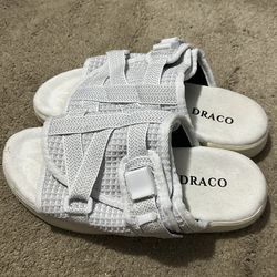 White reflective Draco slides men’s 9-10