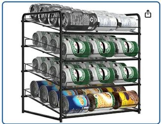 4 Tier Metal Pantry Can Rack Organizers with Sliding Dividers, Space Saving Kitchen Pantry Can Dispenser Can Holder for Soda Drinks Caned Goods Holds 