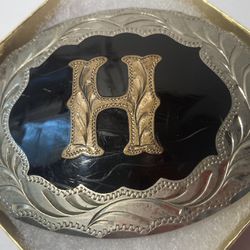 Vintage Belt Buckle Silver And Brass Letter H Initial H
