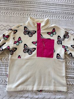 Girls Butterfly Print Fleece Quarter-Zip Pullover