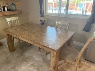 Solid Wood Farmhouse Dining Table Set – Rustic 68”