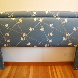 Vintage blue and white floral padded headboard queen size