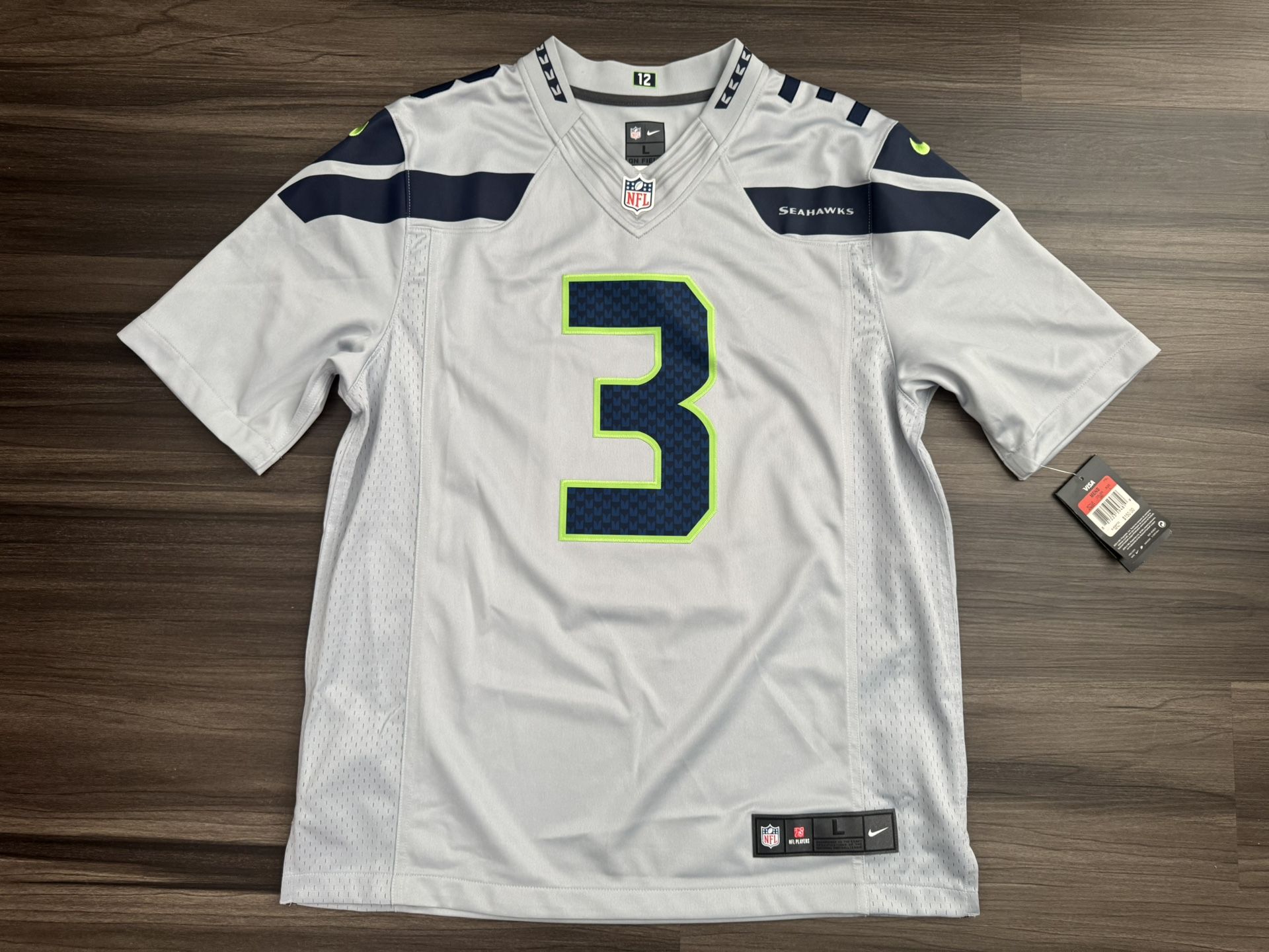 Nike Seattle Seahawks Russell Wilson #3 NFL Elite Stitched Gray Jersey Adult L
