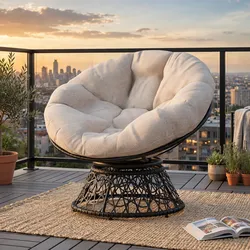 Tufted Papasan Swivel Chair Beige