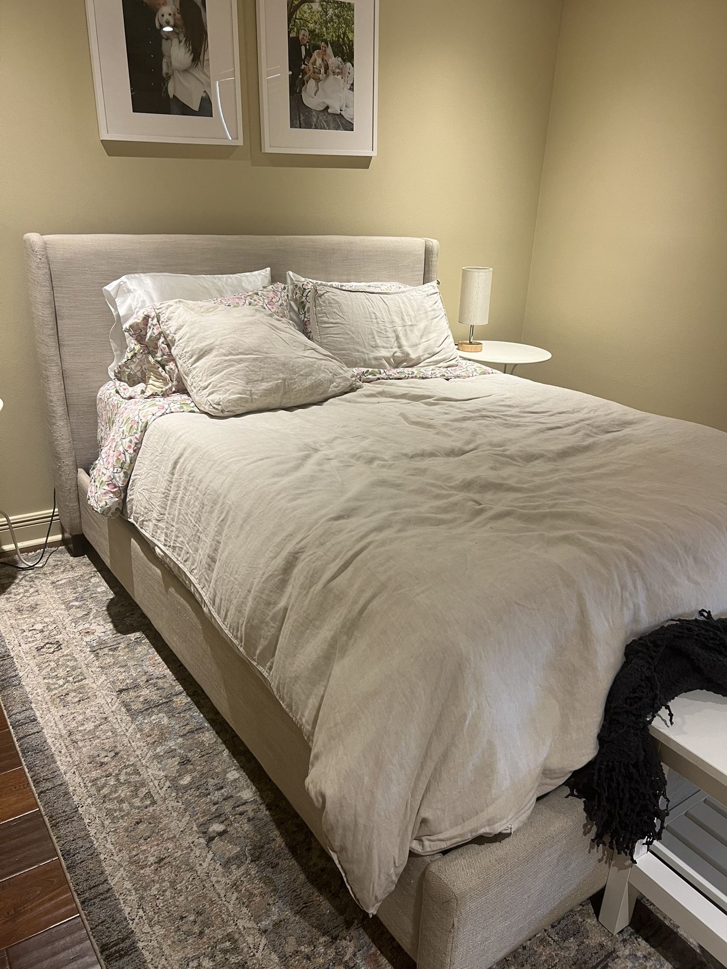 Upholstered Queen Bed (mattress, Box spring, Frame)