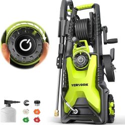 5000 Max Adjustable PSI Pressure Washer, 2 Max GPM Power Washer with 33 FT Hose Reel, Steel Wand, 500ml Foam Cannon, 4-Nozzle Set, Electric Pressure 