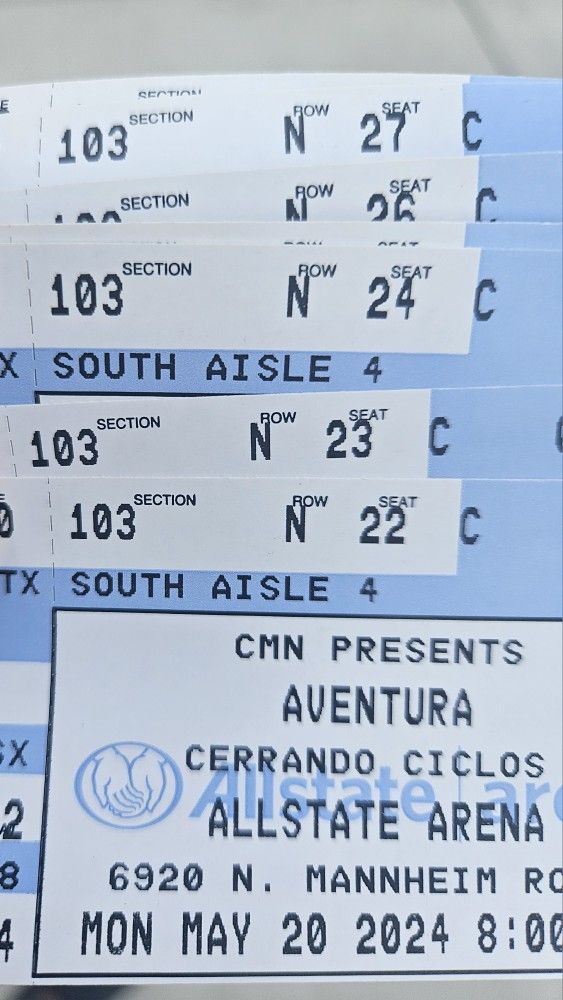 AVENTURA TICKETS FOR TONIGHT ALLSTATE ARENA 5/20