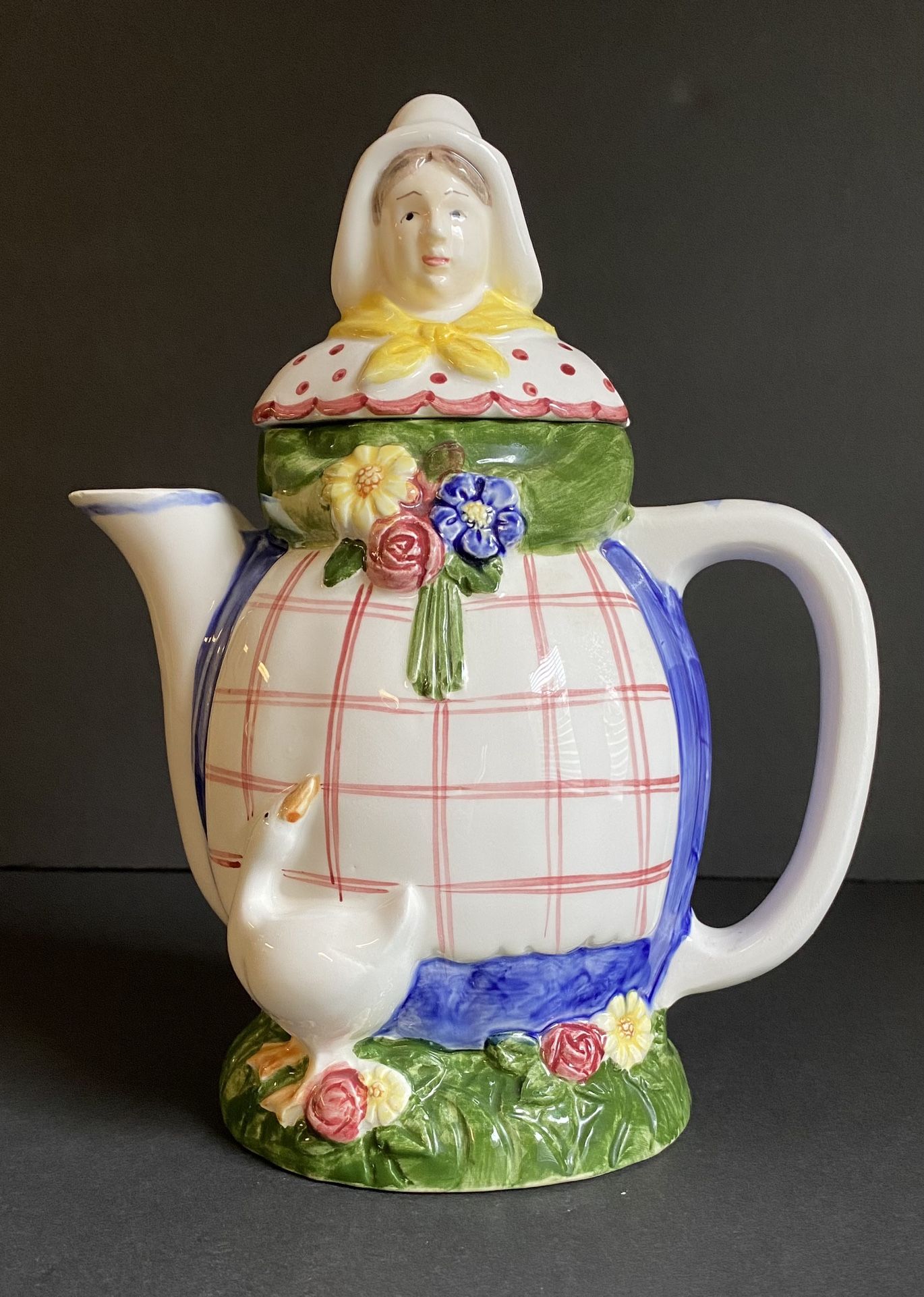 Farmhouse Lady Tea Pot Flowers Hand painted The Haldon Group Vintage