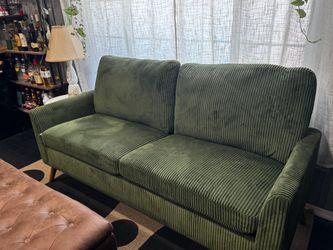 Green Corduroy Mid-Century Loveseat Sofa
