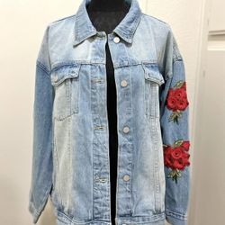 Denim Jacket With Embroidered Flowers