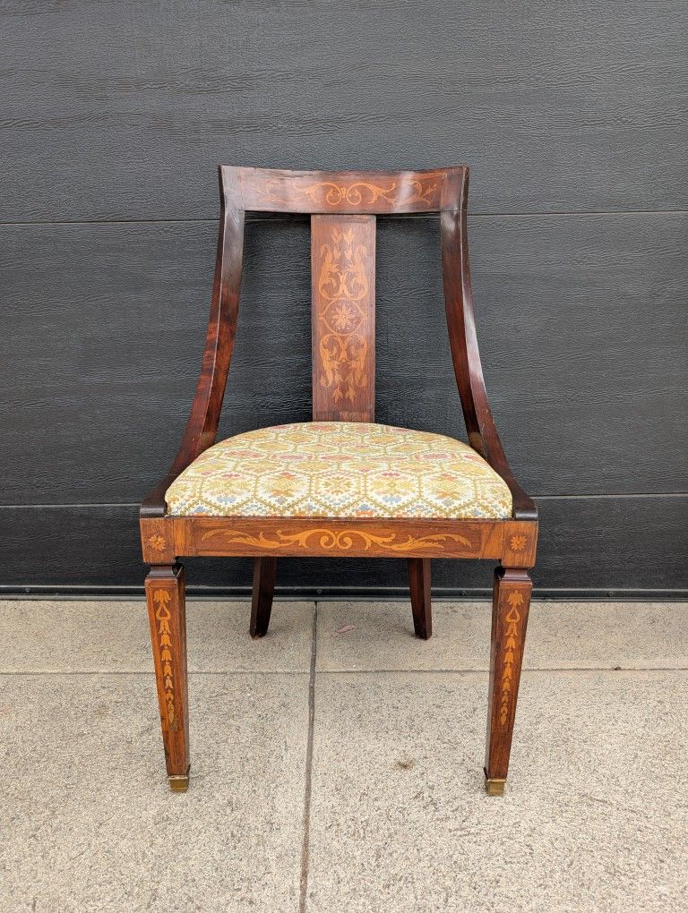 Italian Antique Biedermeier Edwardian Inlaid Side Chair