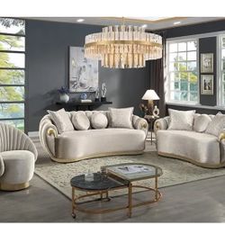 Mega Sale! 2 PCS Haga Collection Sofa and Loveseat Set-Metalic Taupe Now 2539.00