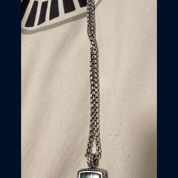Men's Silver Box chain With Malachite Pendant Effy