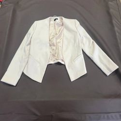 Topshop Womens Blazer US 6 Cream Open Front Cropped Career Jacket