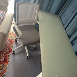 L-Shaped Office Desk, Ergonomic Office Chair + Chair Mat