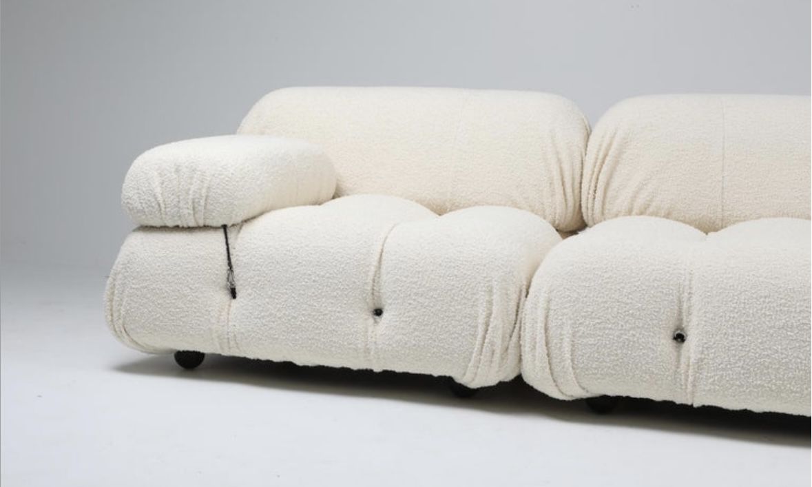 Mario Bellini 1972 sofa, reupholstered in boucle