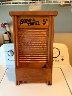 Vintage Wood Washboard Soap & Towel Holder