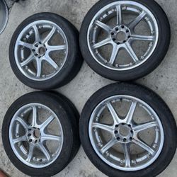 4 - 215/50r17 4x100 4x3.94 4x114.3 4x4.5 Civic Xa Xb Ia Echo Miata Fit Wheels Rims Good Tires!!!!