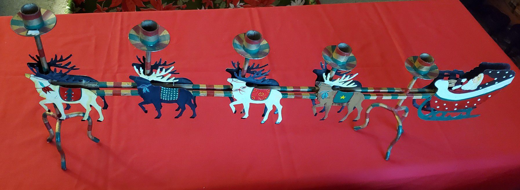 Rare, Gorgeous Wrought-Iron 50's Vintage Santa, Sleigh & Reindeer Candle Holders!