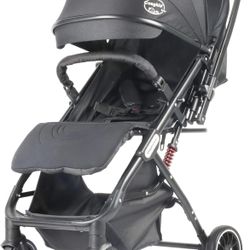 BIUSIKAM Folding Baby Stroller, Lightweight with Snack Tray, Footmuff, Raincover, Cup Holder, Storage Basket & Travel bag-Black