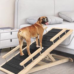 Dog sRamp for Couch, Bed or Car, Wooden 44" Long Pet Stairs 5 Adjustable Height from 15" to 25"