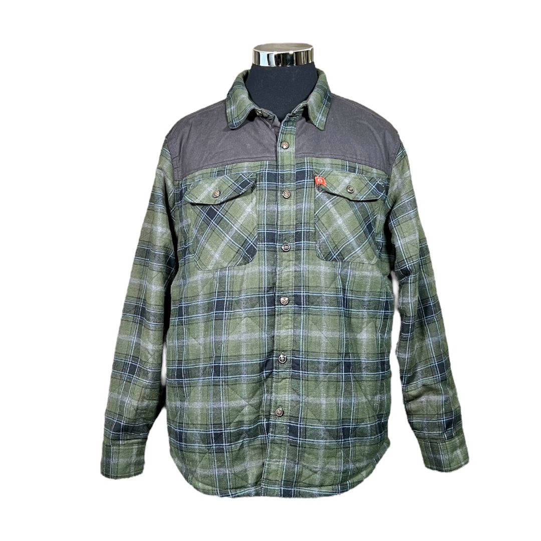 The American Outdorsman Sherpa-Lined Flannel Plaid Green Gray Men’s Jacket Sz L