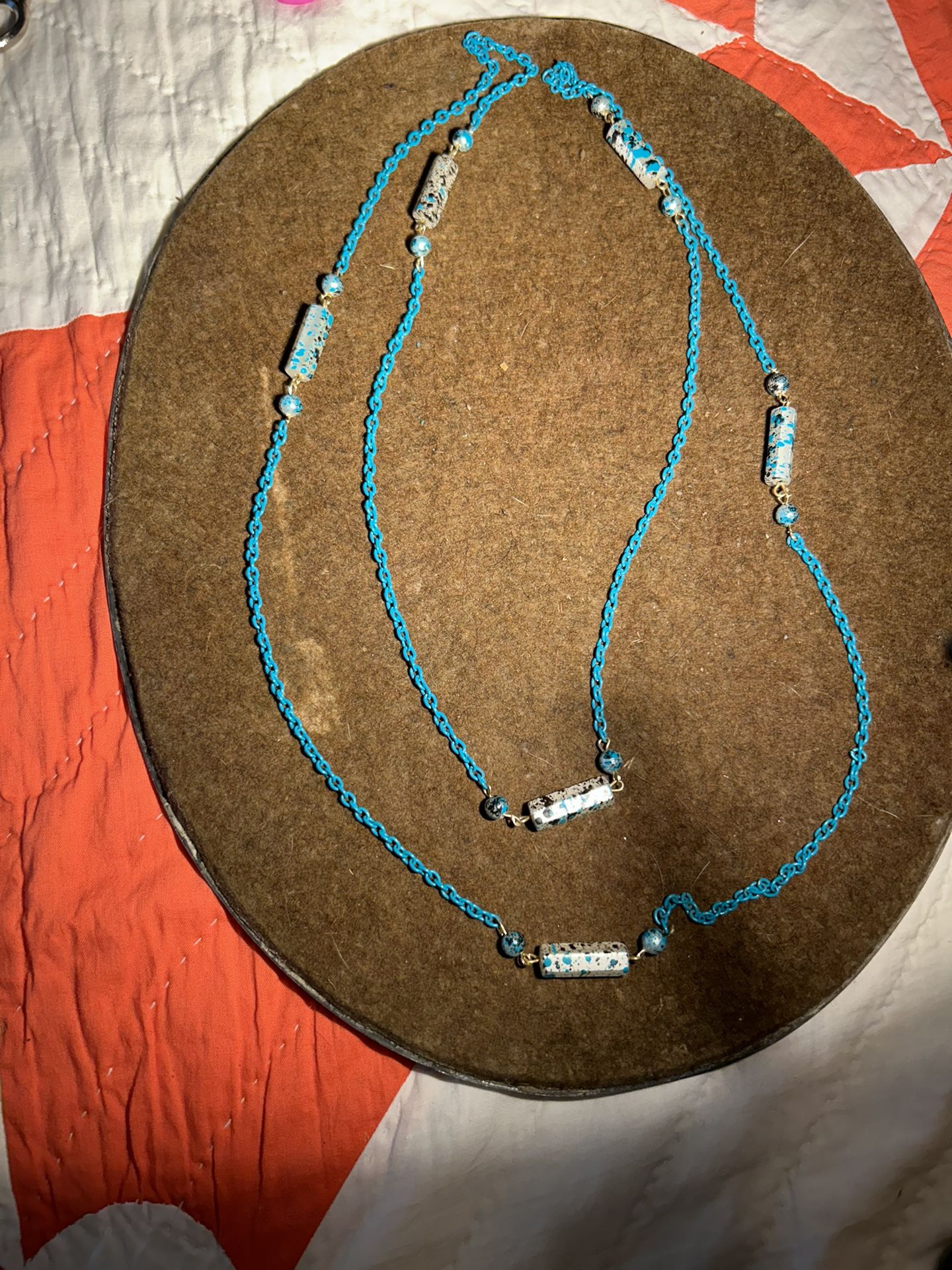 Unmarked Turquoise Colored Chain With Rectangle Beads