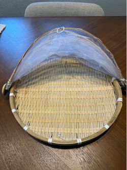 Wicker Basket with Food Cover Net – Picnic / Serving Basket