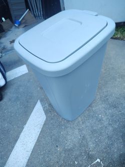 Gray Plastic Trash Can with Swing Lid
