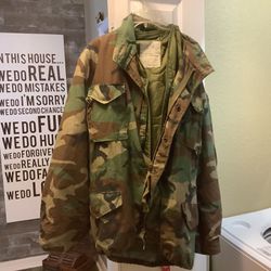 US Army Field Jacket Military Cold Weather Lined Camo Jacket