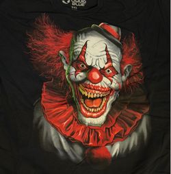 Scary Clown Liquid Blue 2XL Black T-Shirt Huge Graphic of a Horror Clown w/Red Hair w/a Wide Grin