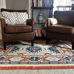 Beautiful Brown Vegan Leather Sofa Chairs- Individual Or As Set Of Two