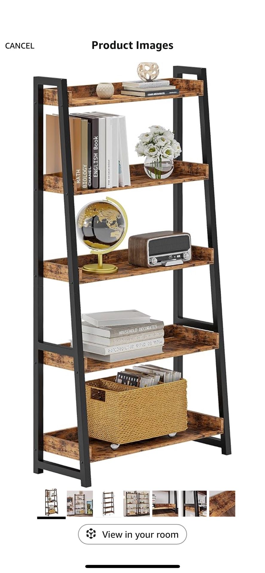 Bookshelf 5-Tier Bookcase Ladder Shelf
