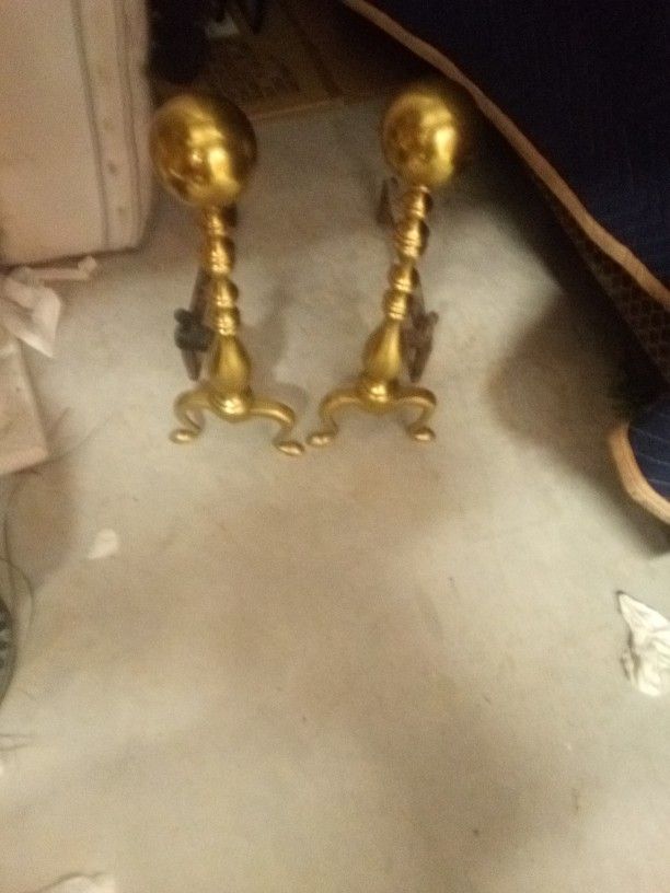 Vintage Brass Andirons 