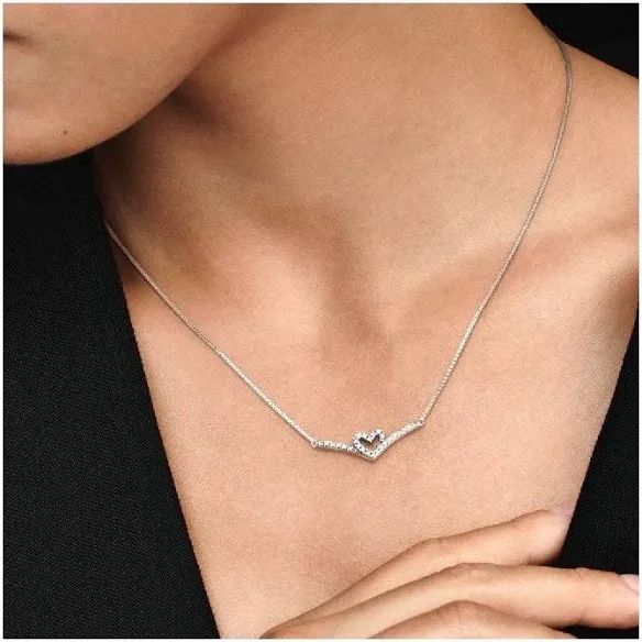 Pandora Silver Wishbone Heart Necklace