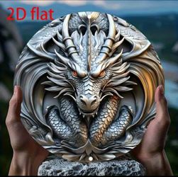 Round Aluminum Dragon Wall Sign — 8" Vintage Mythical Guardian Art
