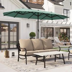 Alpha Joy 13x6.5ft Double-Sided Extra Large Outdoor Patio Market Rectangle Umbrella with Crank Handle, Mint