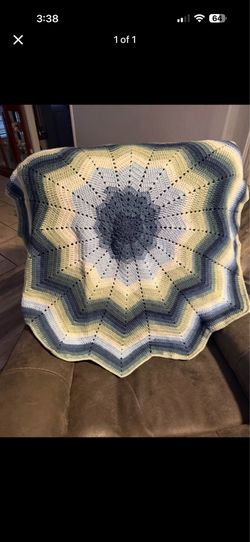 Handmade Crochet Baby Star Blanket Blue and Green