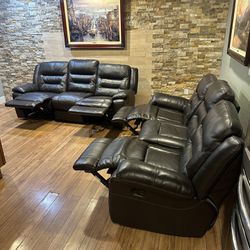 FREE DELIVERY- Leather Reclining Sofa Set