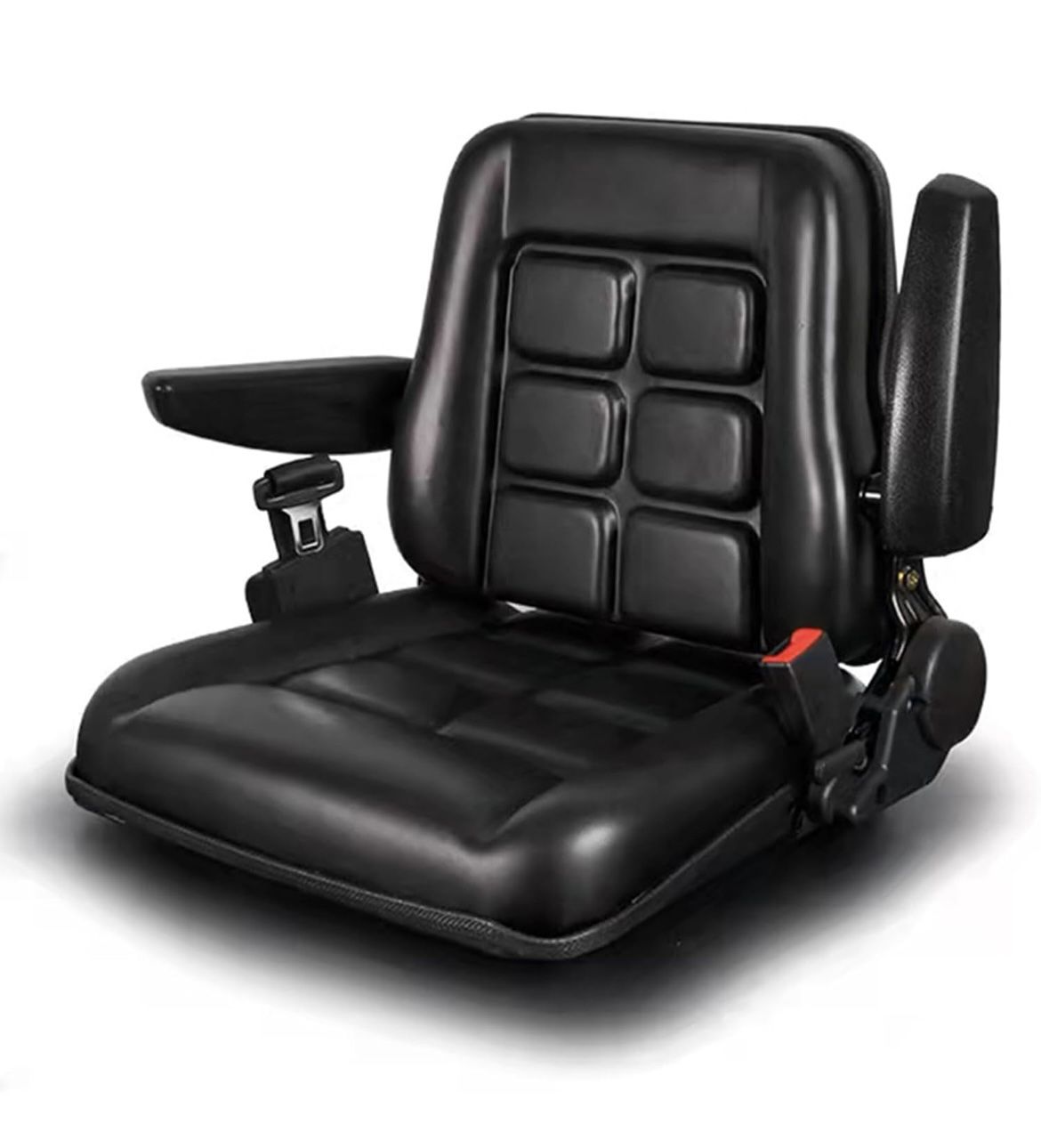 Universal Adjustable Forklift Seat with Safety Belt and Armrest, Adjustable Backrest and Slide Rail Waterproof PVC Mower Seat, for Tractor Excavator,