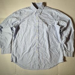 Pre Owned Good  Polo Ralph Lauren  Oxford  Striped  Button Long Sleeve Shirt Light Blue White Men Size XL