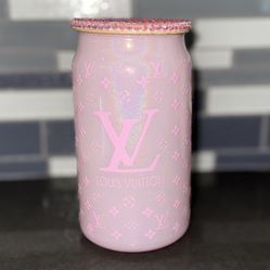 LV Shimmer Glass Cup With Rhinestone Lid