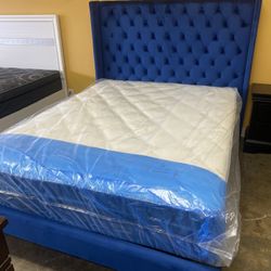 King Size Bed Frame Blue Velvet